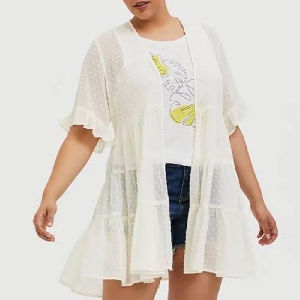 Torrid Ivory Tiered Chiffon Kimono